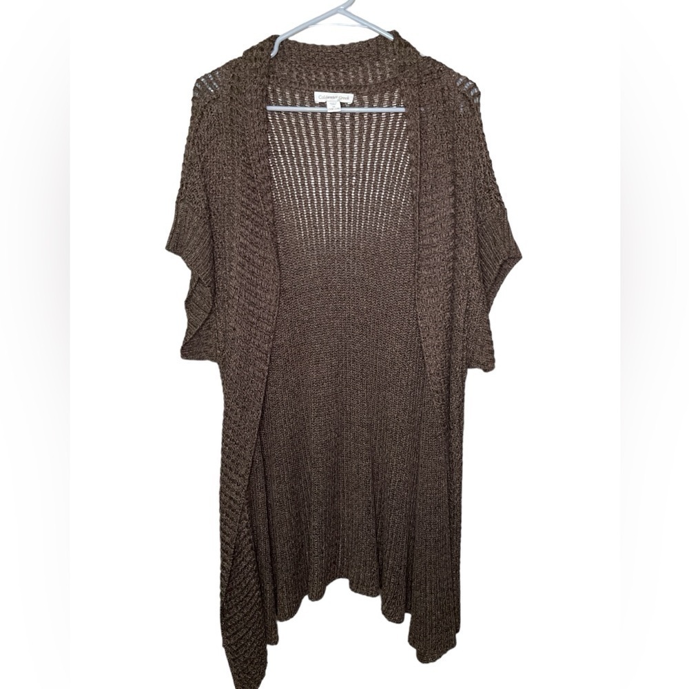 Coldwater Creek Cozy Fall Womens Linen Cardigan Brown Knit Plus Size 2x